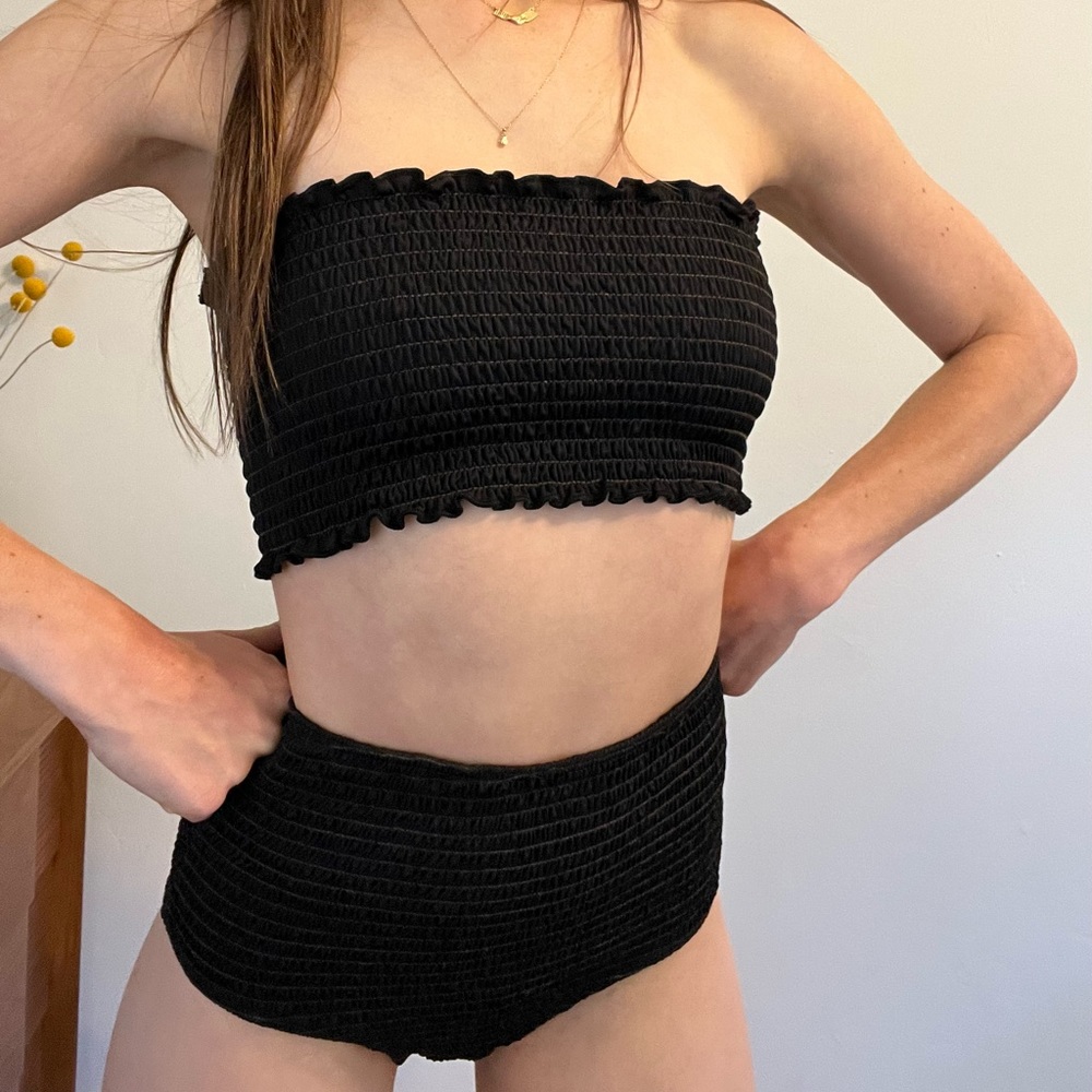 #Reformation ribbed high-waisted swimsuit set